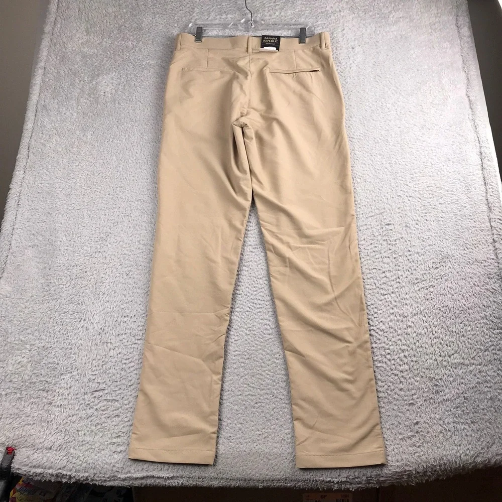 Banana Republic Flat Front Pant Mens 32x34 Tan Golf Trousers Polyester  NEW NWT